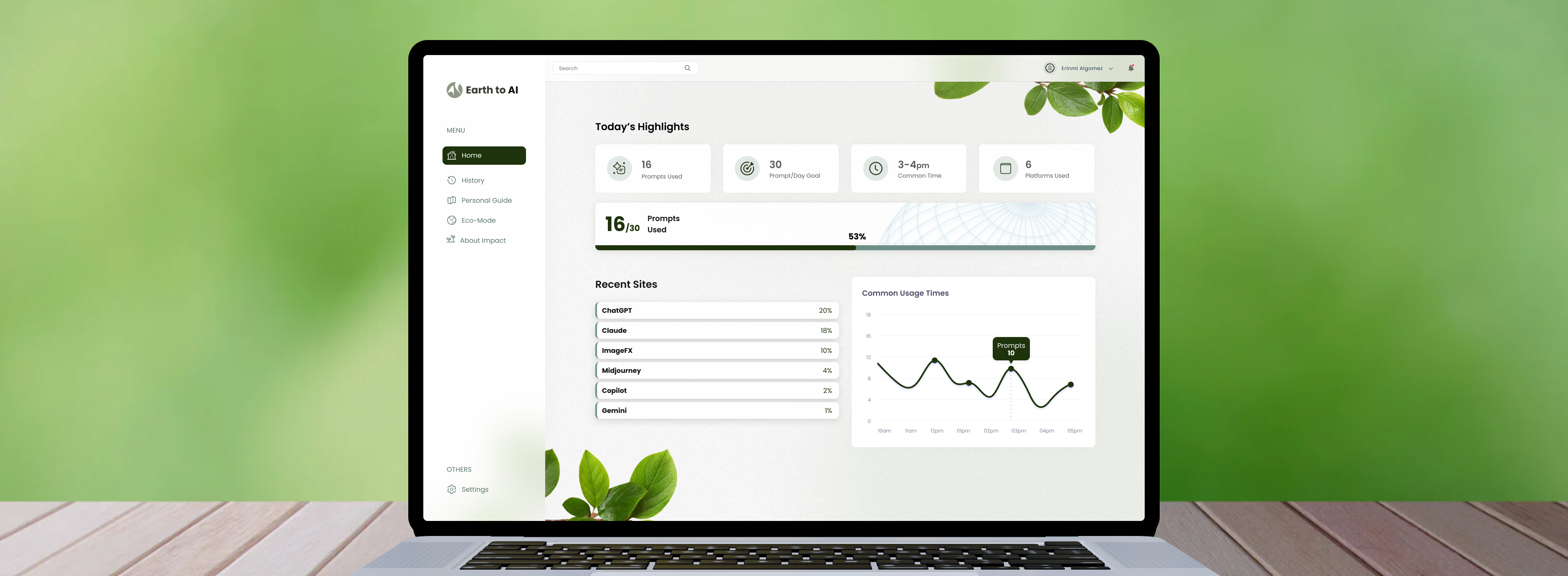 Mockup of the Earth to AI dashboard home page