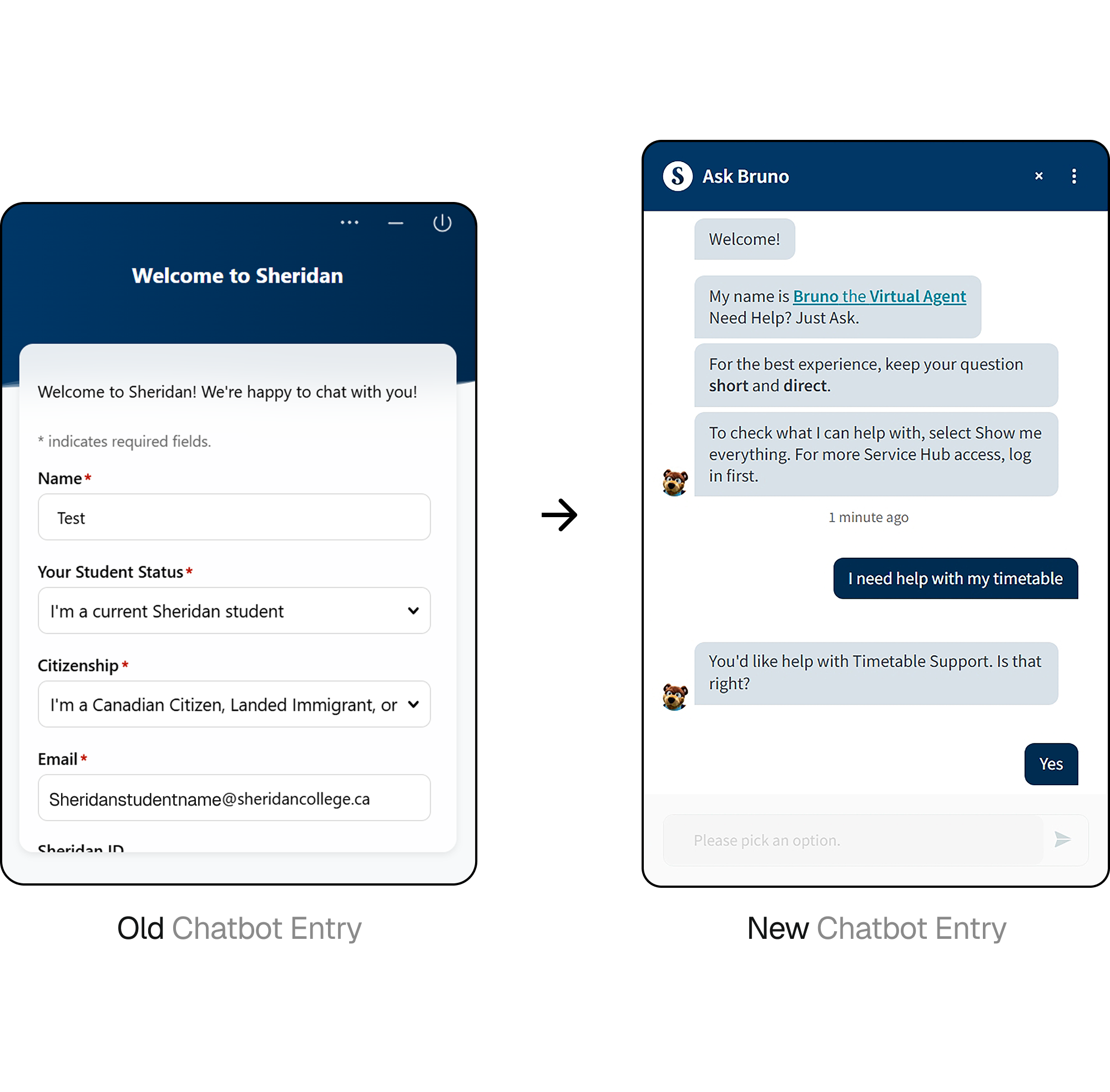 Screenshot of old and new greeting conversation.