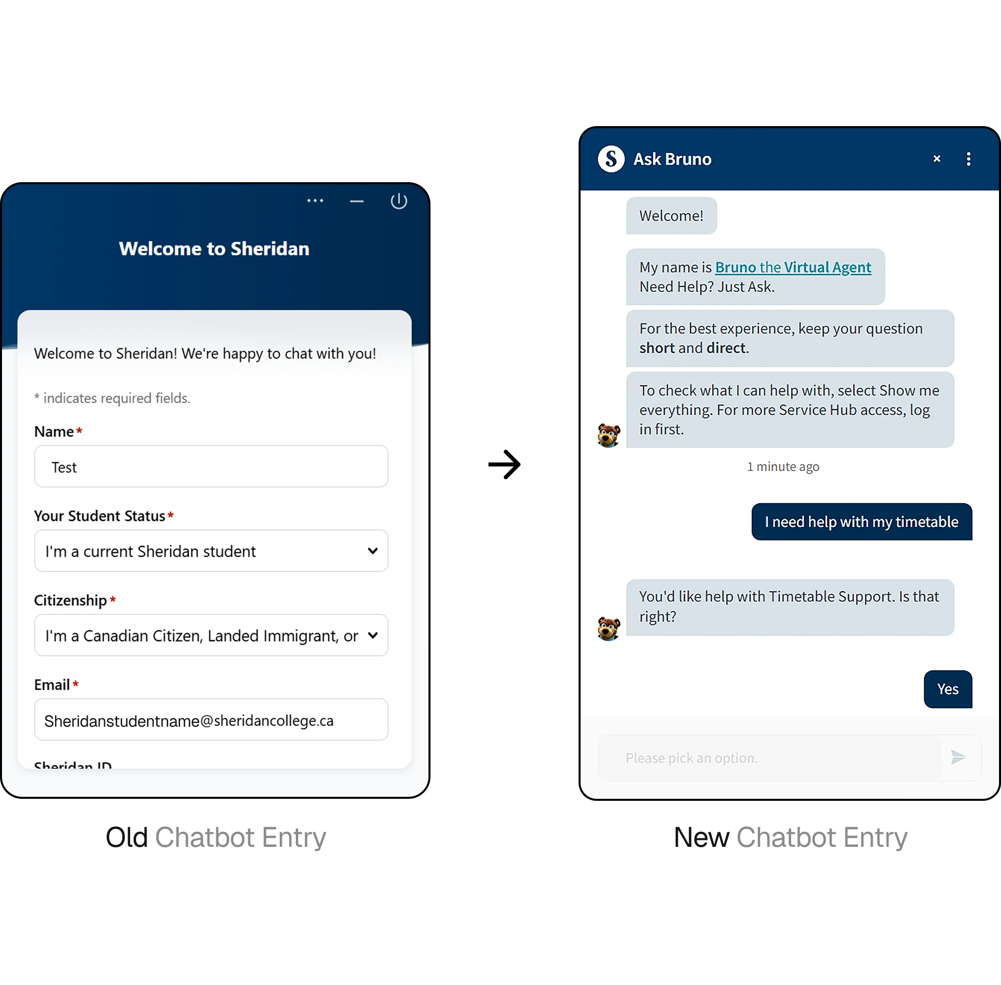 Screenshot of old and new greeting conversation.