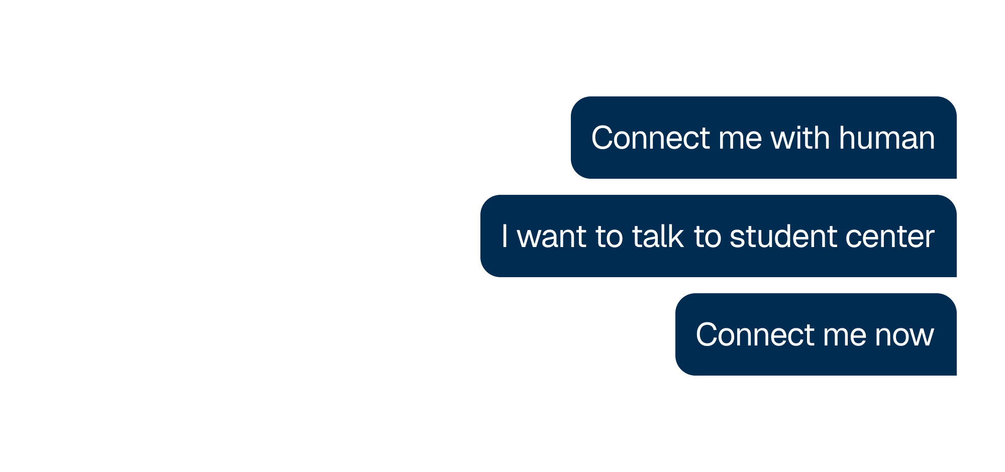 Real student inquiries attempting to connect to a live support agent.