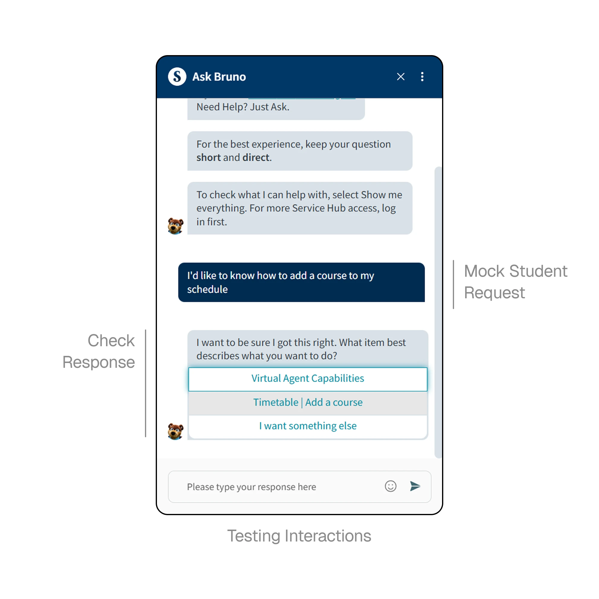 Screenshot of an example student prompt testing.